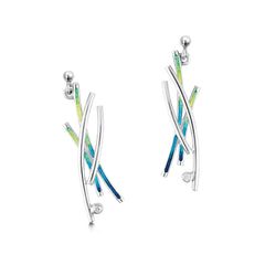 Wild Grasses Cubic Zirconia Dress Drop Earrings in Meadow Enamel by Sheila Fleet Jewellery