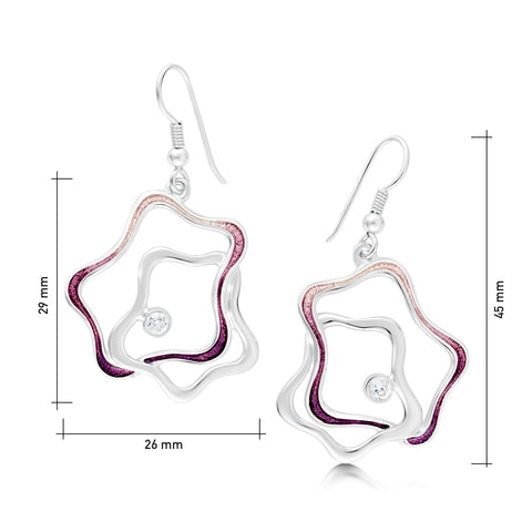 Tidal Islands Cubic Zirconia Dress Drop Earrings in Amethyst Enamel