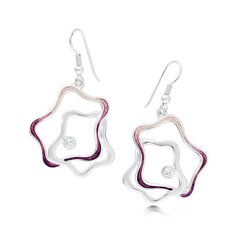 Tidal Islands Cubic Zirconia Dress Drop Earrings in Amethyst Enamel by Sheila Fleet Jewellery