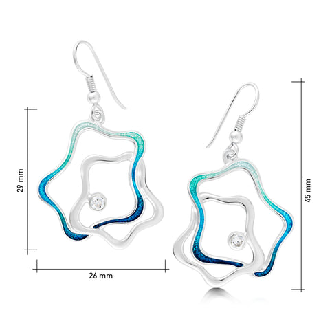 Tidal Islands Cubic Zirconia Dress Drop Earrings in Peacock Enamel