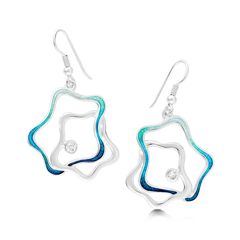 Tidal Islands Cubic Zirconia Dress Drop Earrings in Peacock Enamel by Sheila Fleet Jewellery