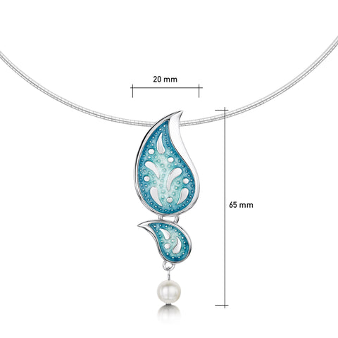 Paisley Leaf Double Necklace with Pearl in Verdi Enamel