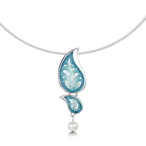 Paisley Leaf Pearl Necklace in Verdi Enamel by Sheila Fleet Jewellery