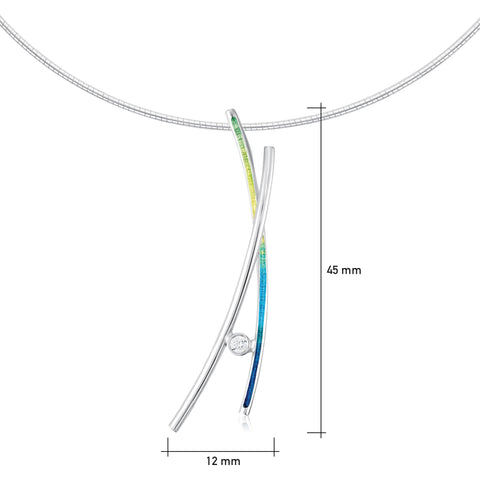 Wild Grasses Cubic Zirconia Necklace in Meadow Enamel by Sheila Fleet Jewellery