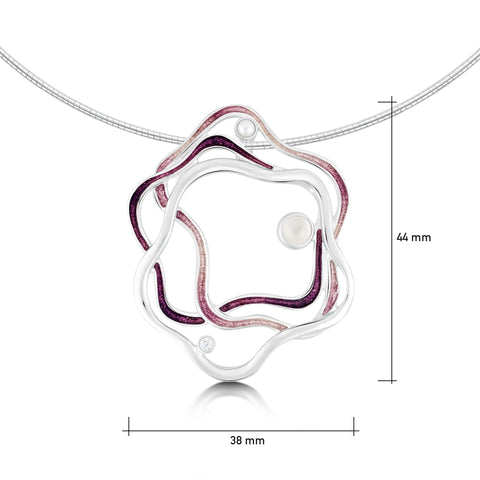 Tidal Islands Necklace with Moonstone, Pearl & CZ in Amethyst Enamel