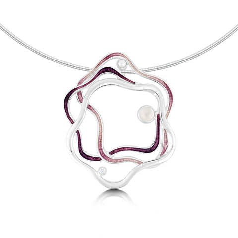 Tidal Islands Necklace with Moonstone, Pearl & CZ in Amethyst Enamel by Sheila Fleet Jewellery