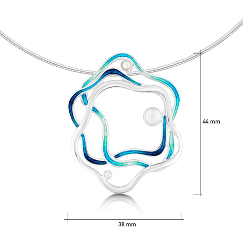 Tidal Islands Necklace with Moonstone, Pearl & CZ in Peacock Enamel