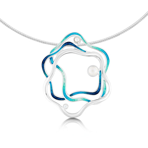 Tidal Islands Necklace with Moonstone, Pearl & CZ in Peacock Enamel by Sheila Fleet Jewellery