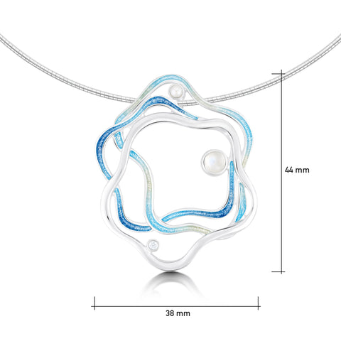 Tidal Islands Necklace with Moonstone, Pearl & CZ in Slate Enamel