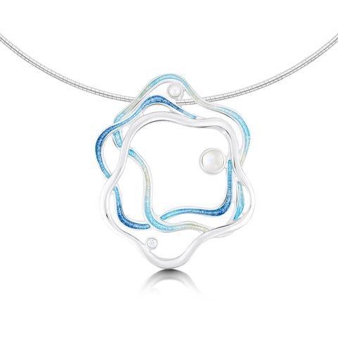 Tidal Islands Necklace with Moonstone, Pearl & CZ in Slate Enamel by Sheila Fleet Jewellery