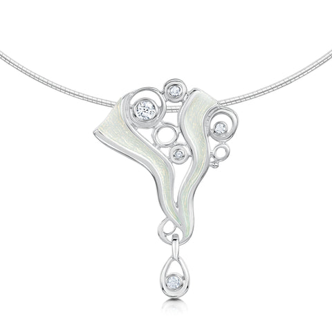 Arctic Stream Cubic Zirconia Droplet Necklace in Opalescent Enamel by Sheila Fleet Jewellery