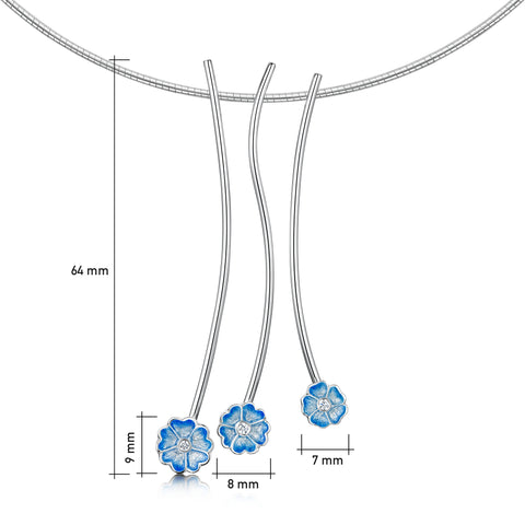 Primula Scotica 3-flower Cubic Zirconia Necklace in Forget-Me-Not Blue