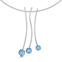 Primula Scotica 3-flower Cubic Zirconia Necklace in Forget-Me-Not Blue by Sheila Fleet Jewellery