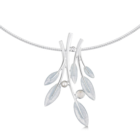Rowan Dress Necklace in Frost Enamel with Moonstone, Pearl & CZ