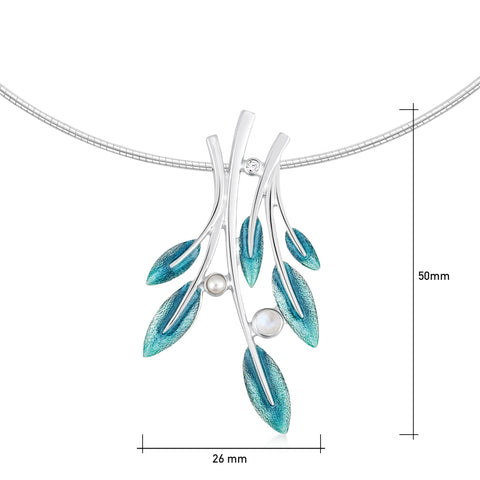 Rowan Dress Necklace in Sage Enamel with Moonstone, Pearl & CZ