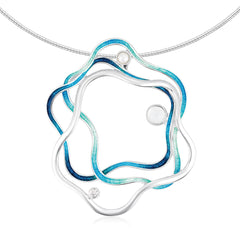 Tidal Islands Peacock Enamel Dress Necklace with Moonstone, Pearl & CZ by Sheila Fleet Jewellery