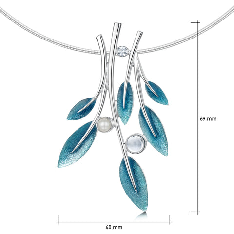 Rowan Occasion Necklace in Sage Enamel with Moonstone, Pearl & CZ