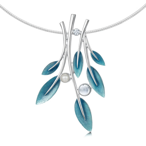 Rowan Occasion Necklace in Sage Enamel with Moonstone, Pearl & CZ