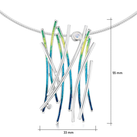 Wild Grasses Moonstone & CZ Occasion Necklace in Meadow Enamel by Sheila Fleet Jewellery