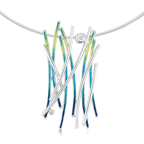Wild Grasses Moonstone & CZ Occasion Necklace in Meadow Enamel by Sheila Fleet Jewellery