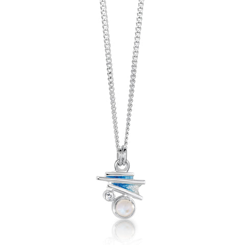 Moonlight Petite Enamel Pendant with Moonstone & CZ by Sheila Fleet Jewellery