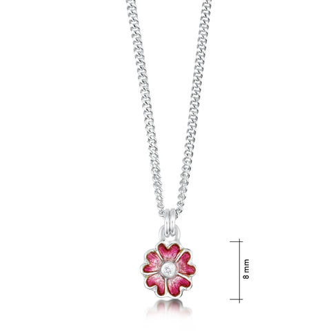 Primula Scotica Petite Cubic Zirconia Pendant in Hot Pink Enamel by Sheila Fleet Jewellery