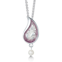 Paisley Leaf Pearl Pendant in Champagne Enamel