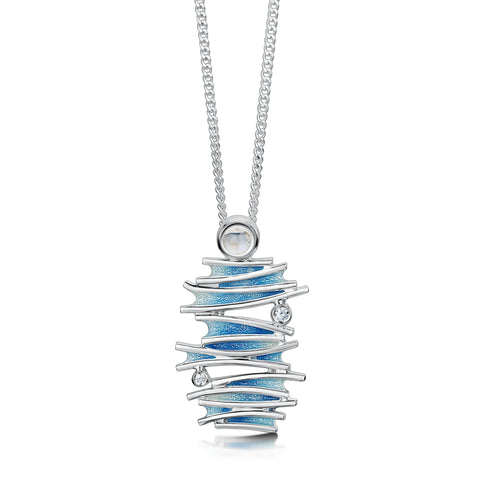 Moonlight Enamel Pendant Necklace with Moonstone & CZ by Sheila Fleet Jewellery