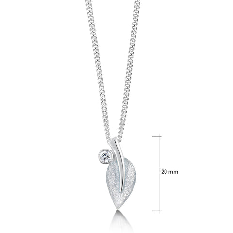Rowan Single-Leaf Pendant Necklace in Frost Enamel with Cubic Zirconia