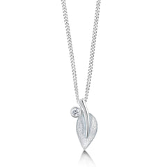 Rowan Single-Leaf Pendant Necklace in Frost Enamel with Cubic Zirconia