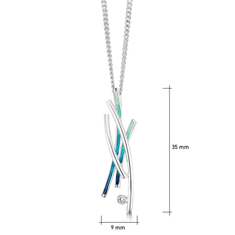 Wild Grasses 4-strand Cubic Zirconia Pendant in Peacock Enamel by Sheila Fleet Jewellery