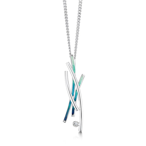 Wild Grasses 4-strand Cubic Zirconia Pendant in Peacock Enamel by Sheila Fleet Jewellery