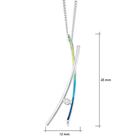 Wild Grasses 2-strand Cubic Zirconia Pendant in Meadow Enamel by Sheila Fleet Jewellery