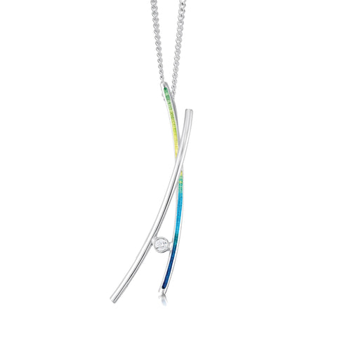Wild Grasses 2-strand Cubic Zirconia Pendant in Meadow Enamel by Sheila Fleet Jewellery