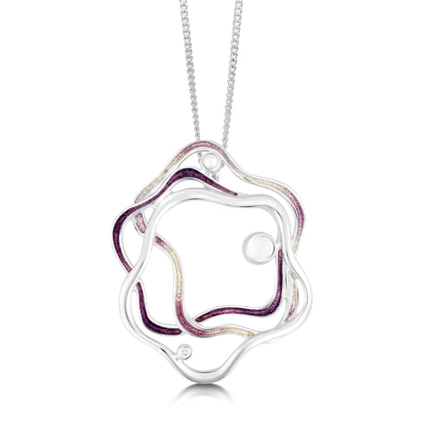 Tidal Islands Amethyst Enamel Pendant with Moonstone, Pearl & CZ by Sheila Fleet Jewellery