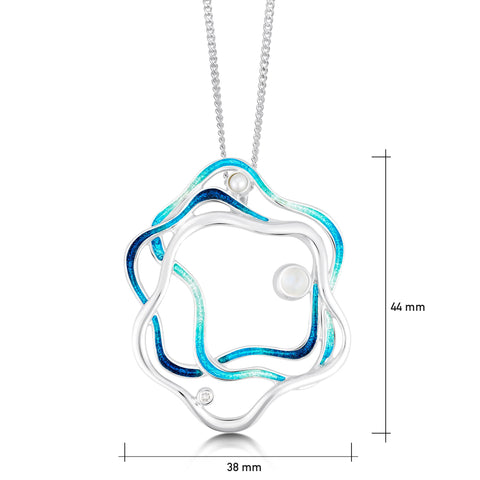 Tidal Islands Peacock Enamel Pendant with Moonstone, Pearl & CZ