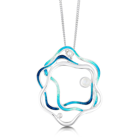 Tidal Islands Peacock Enamel Pendant with Moonstone, Pearl & CZ by Sheila Fleet Jewellery