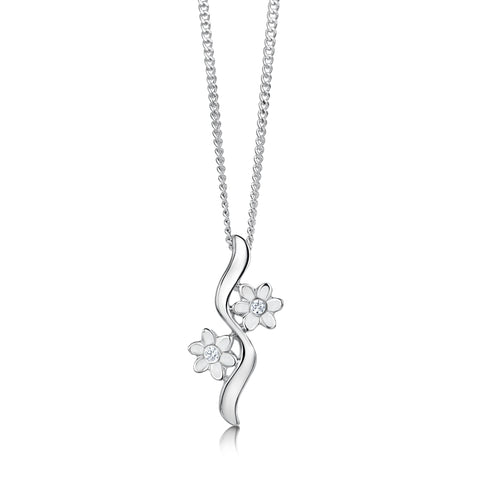 Daisies at Dawn 2-flower Pendant in Crystal Enamel by Sheila Fleet Jewellery