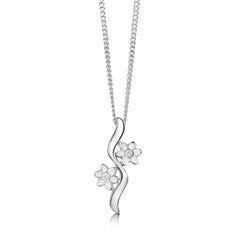 Daisies at Dawn 2-flower Pendant in Crystal Enamel by Sheila Fleet Jewellery