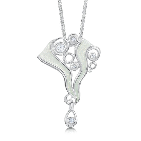 Arctic Stream Cubic Zirconia Droplet Pendant in Opalescent Enamel by Sheila Fleet Jewellery