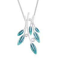 Rowan Six-Leaf Pendant Necklace in Sage Enamel with Moonstone, Pearl & CZ