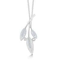 Rowan Three-Leaf Pendant Necklace in Frost Enamel with Cubic Zirconia & Pearl by Sheila Fleet Jewellery