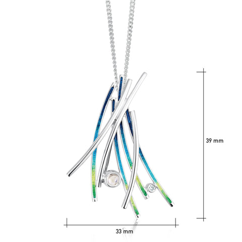 Wild Grasses Moonstone & CZ Dress Pendant in Meadow Enamel by Sheila Fleet Jewellery