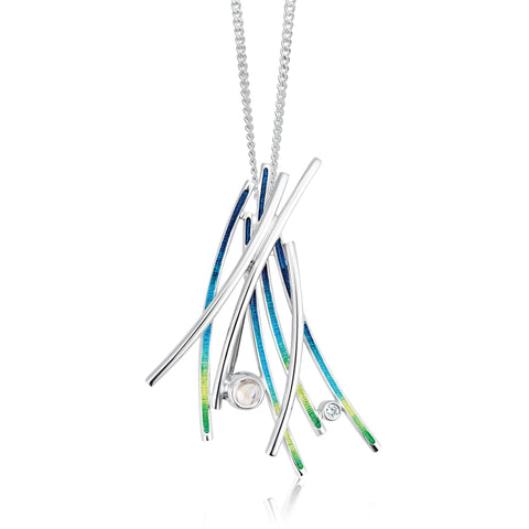 Wild Grasses Moonstone & CZ Dress Pendant in Meadow Enamel by Sheila Fleet Jewellery