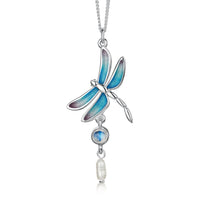 Dragonfly Enamelled Dress Pendant Necklace with Moonstone & Pearl