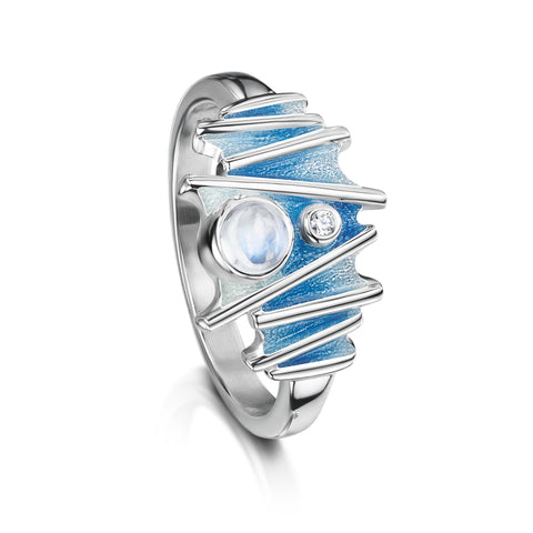 Moonlight Enamel Ring with Moonstone & CZ by Sheila Fleet Jewellery