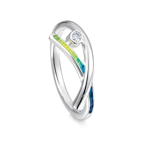 Wild Grasses Cubic Zirconia Ring in Meadow Enamel by Sheila Fleet Jewellery