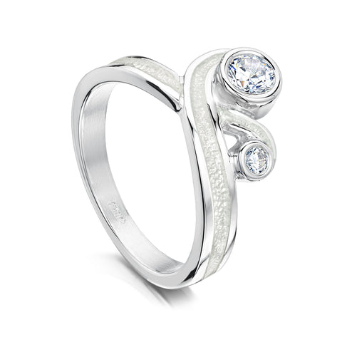 New Wave Double Cubic Zirconia Ring in Crystal Enamel by Sheila Fleet Jewellery