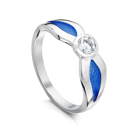 Saltire 4mm Cubic Zirconia Ring in Sapphire Enamel by Sheila Fleet Jewellery