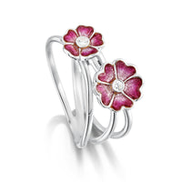 Primula Scotica 2-flower CZ Ring in Hot Pink Enamel by Sheila Fleet Jewellery